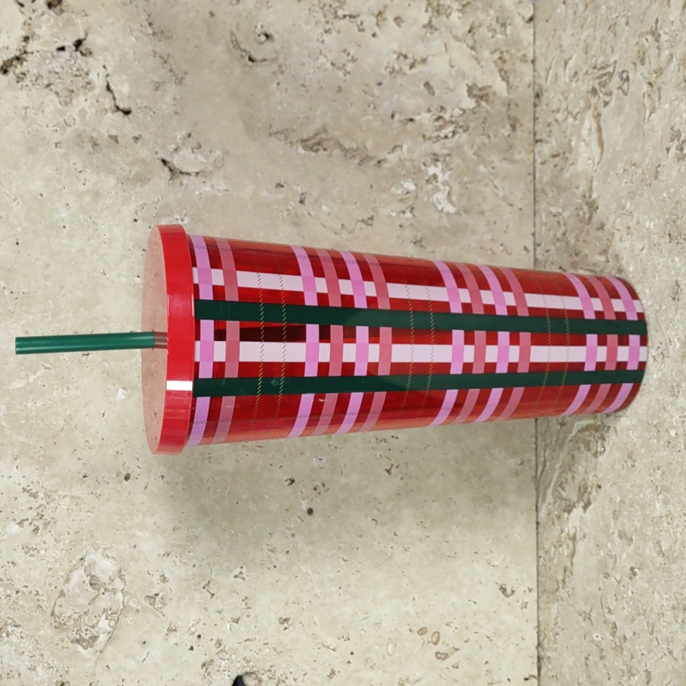 Starbucks x Bando 2018 Holiday Pink Plaid 24oz Acrylic Tumbler